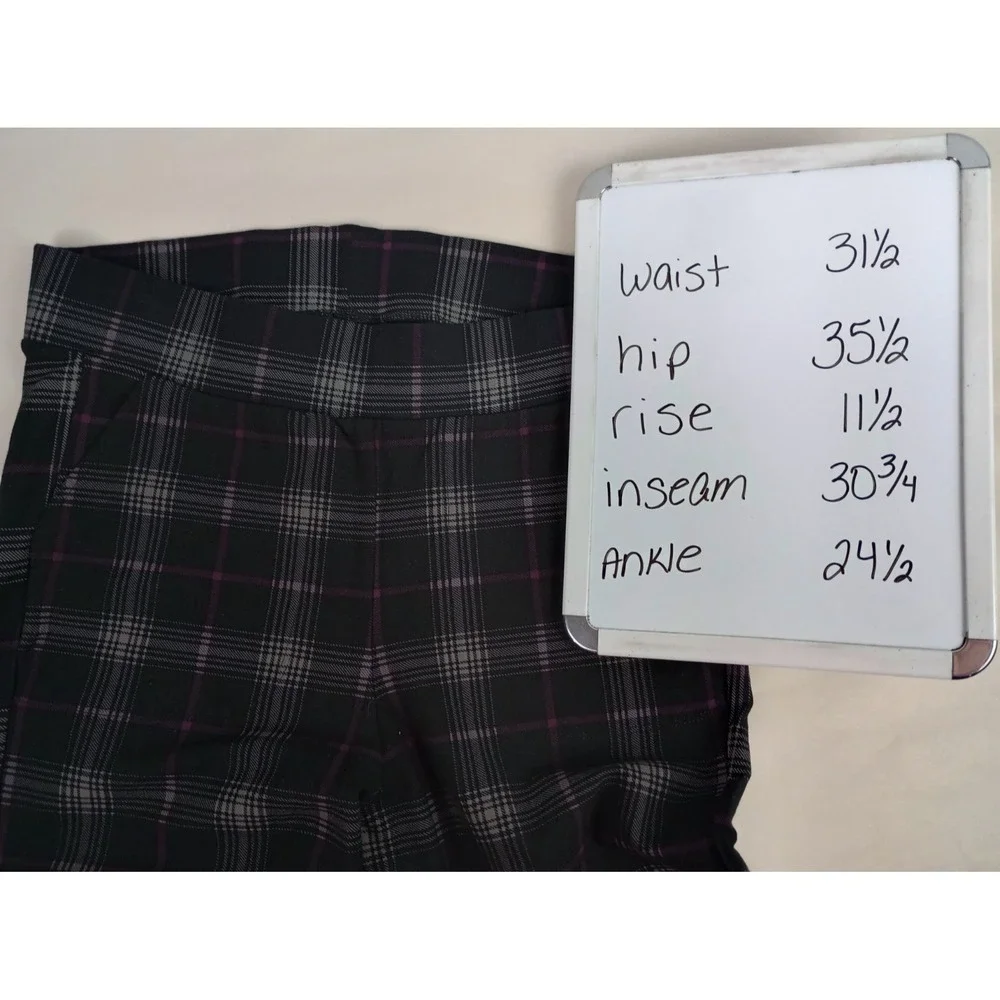 Torrid Women 1 Black Gray Purple Plaid Stretch Flared Bell Bottom Pull On Slacks